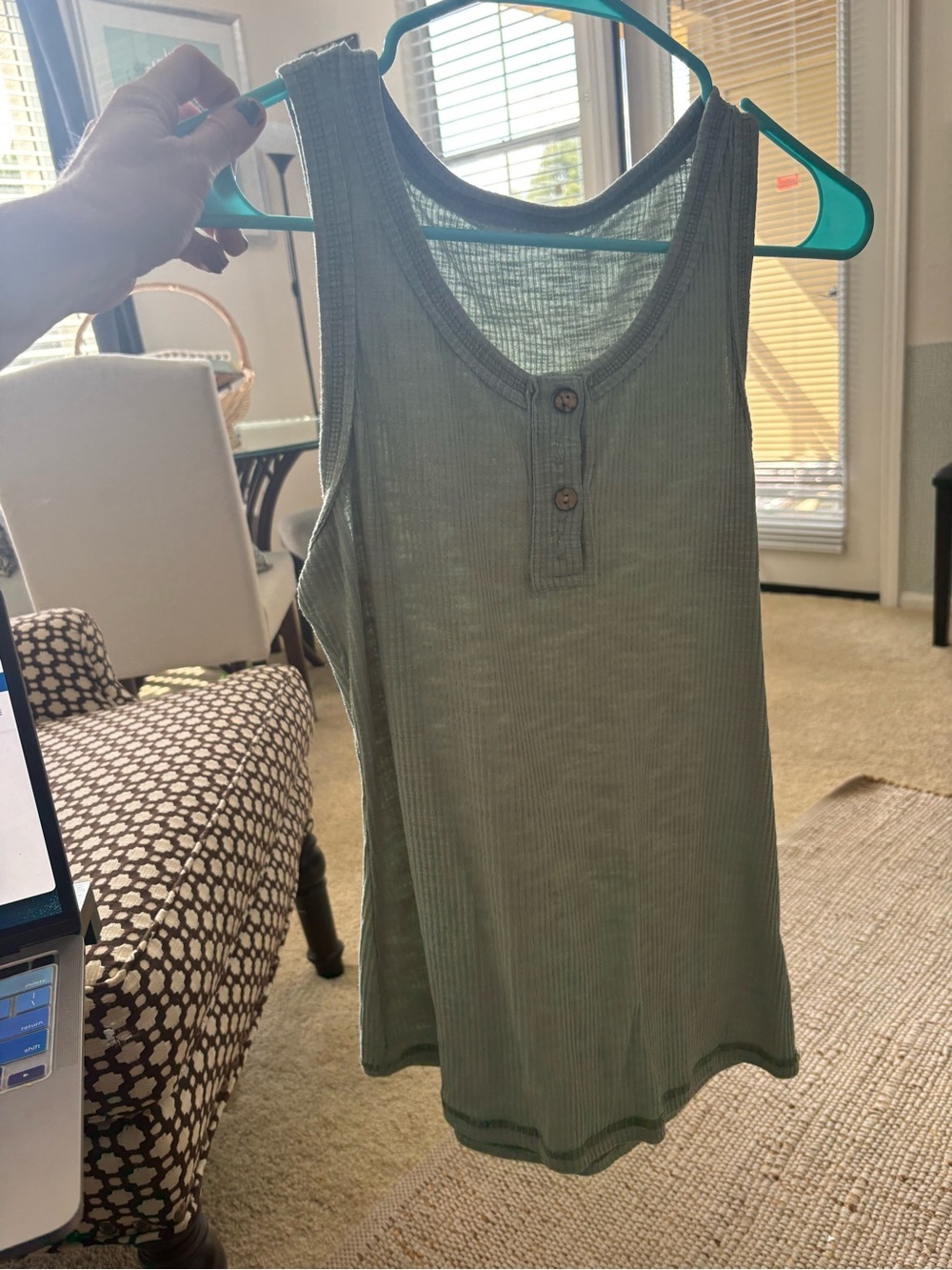 Source Unknown Olive Green Ribbed Henley Tank